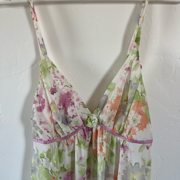 Oscar de la Renta the Pink Label Green and Pink Rosette Nightgown Size Medium - Picture 2 of 6